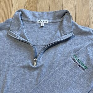 Peter Millar Men's Sz XL Gray Quarter-Zip Pullover Embroidered Sweater Golf